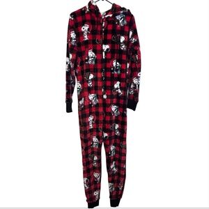 Munki Munki Peanuts Snoopy Fleece Zip Pajamas Plaid Women’s Size Medium
